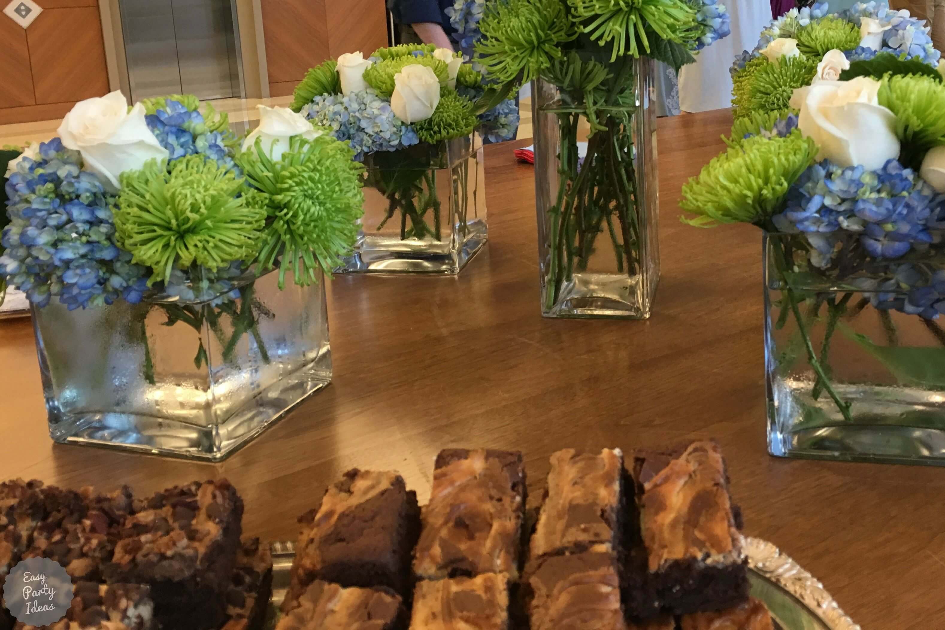 Blue Hydrangea, White Rose and Green Flower Arrangement