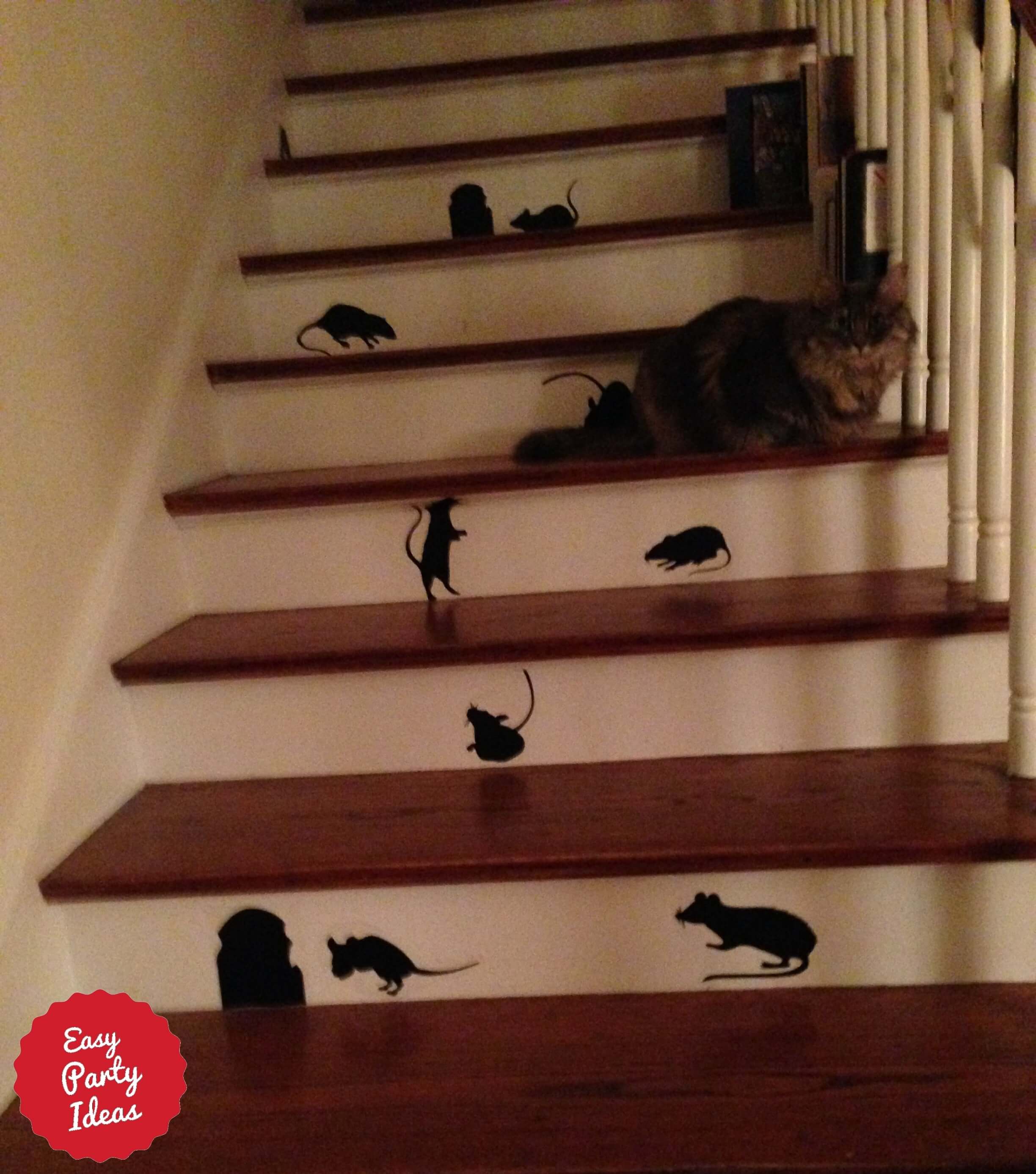 Halloween Mice Silhouette on Stairs.