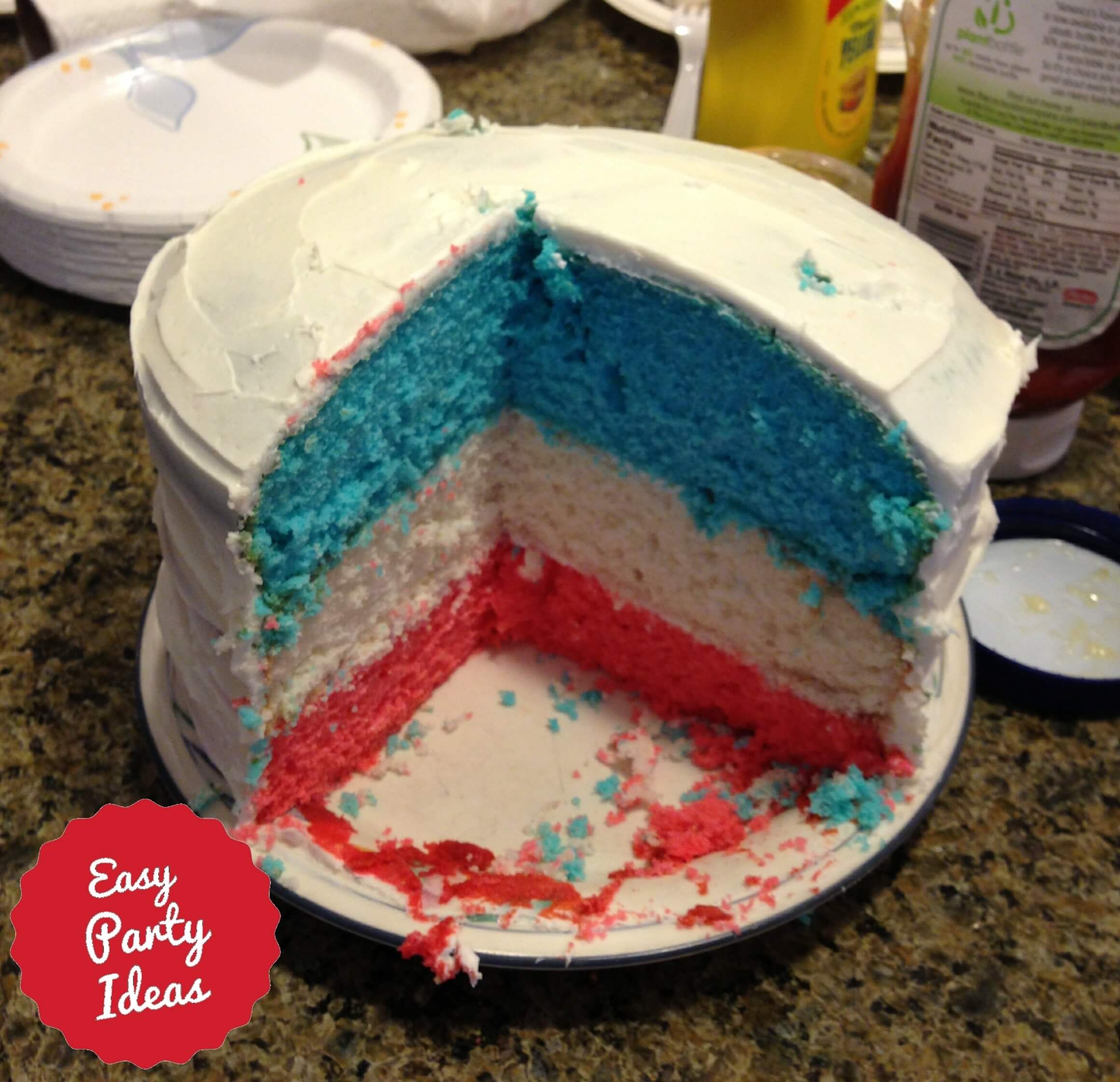Patriotic Cake with red, white and blue layers for 4th of July