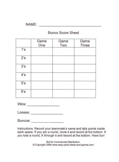 bunco score sheet